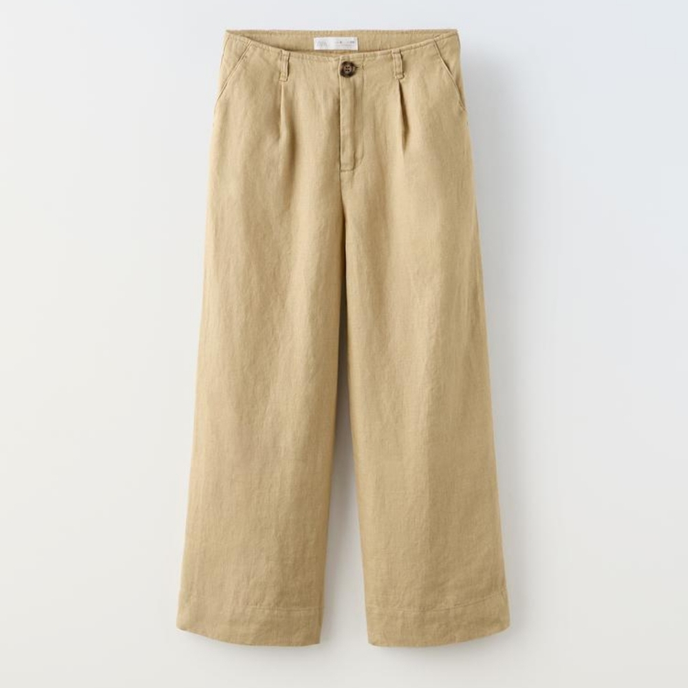 Zara Linen Pants - Tan and Cream